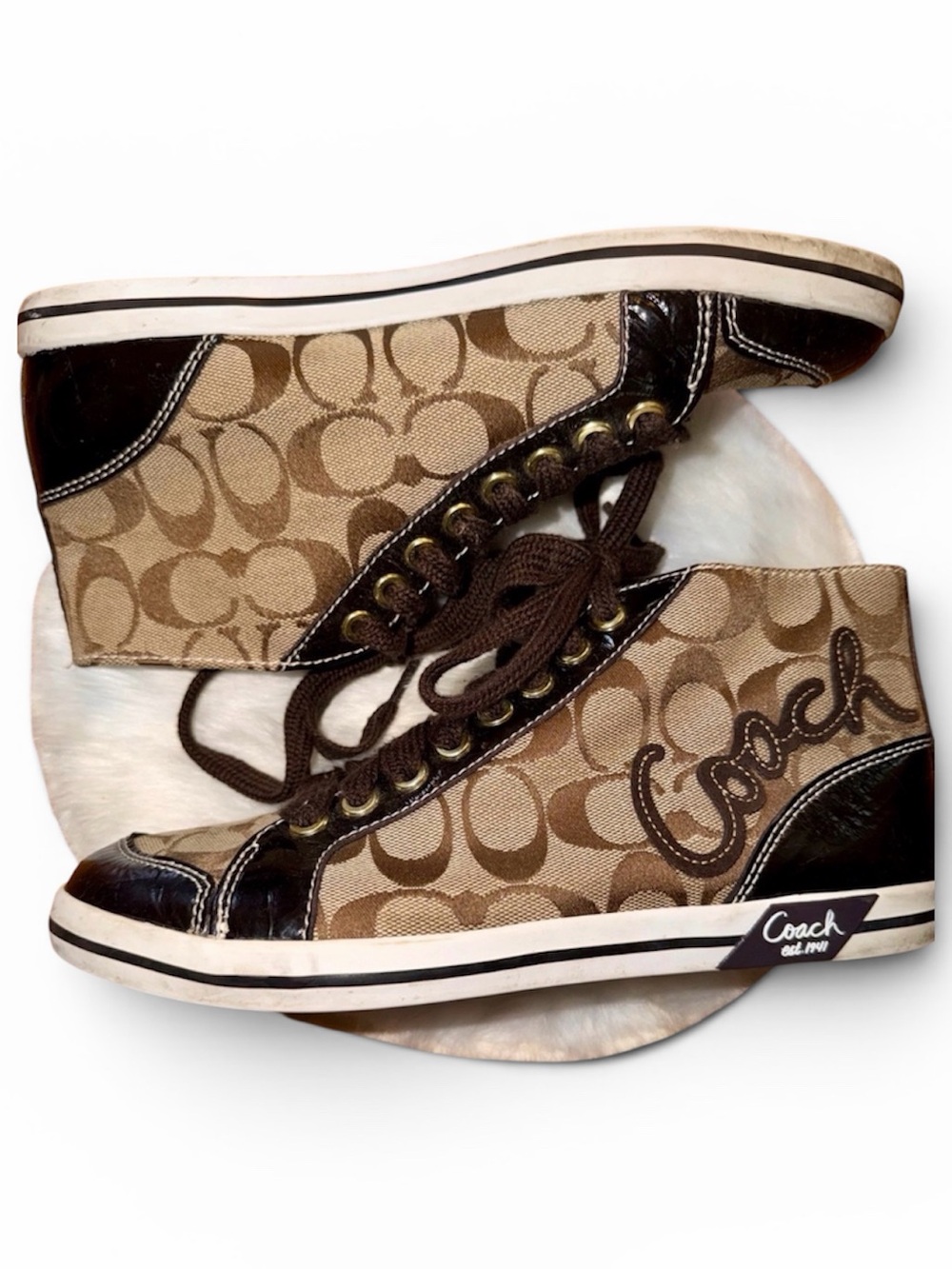 Coach Signature Brown High Top Sneakers Women’s 7.5